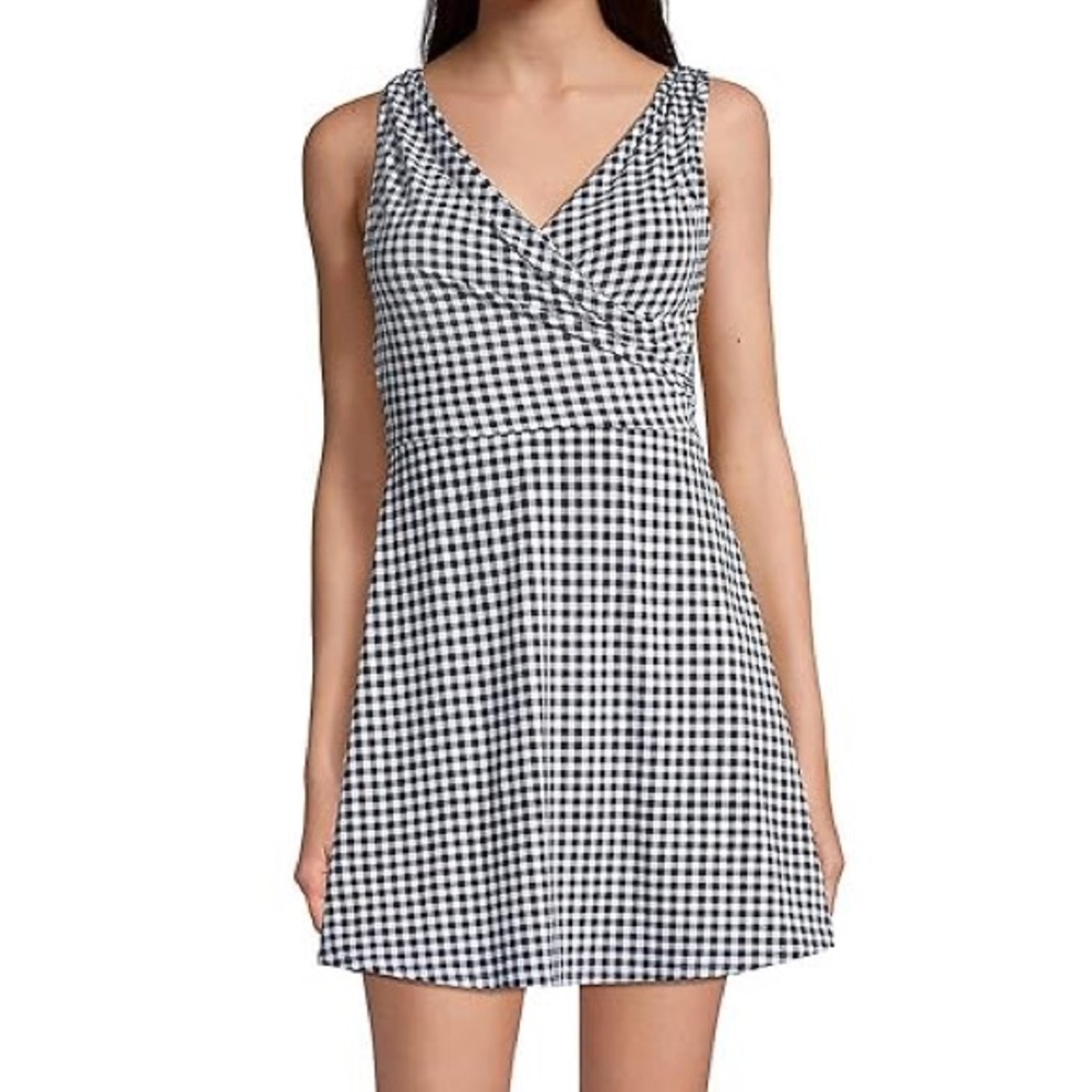 Lands' End Blue and White Gingham Swim Dress